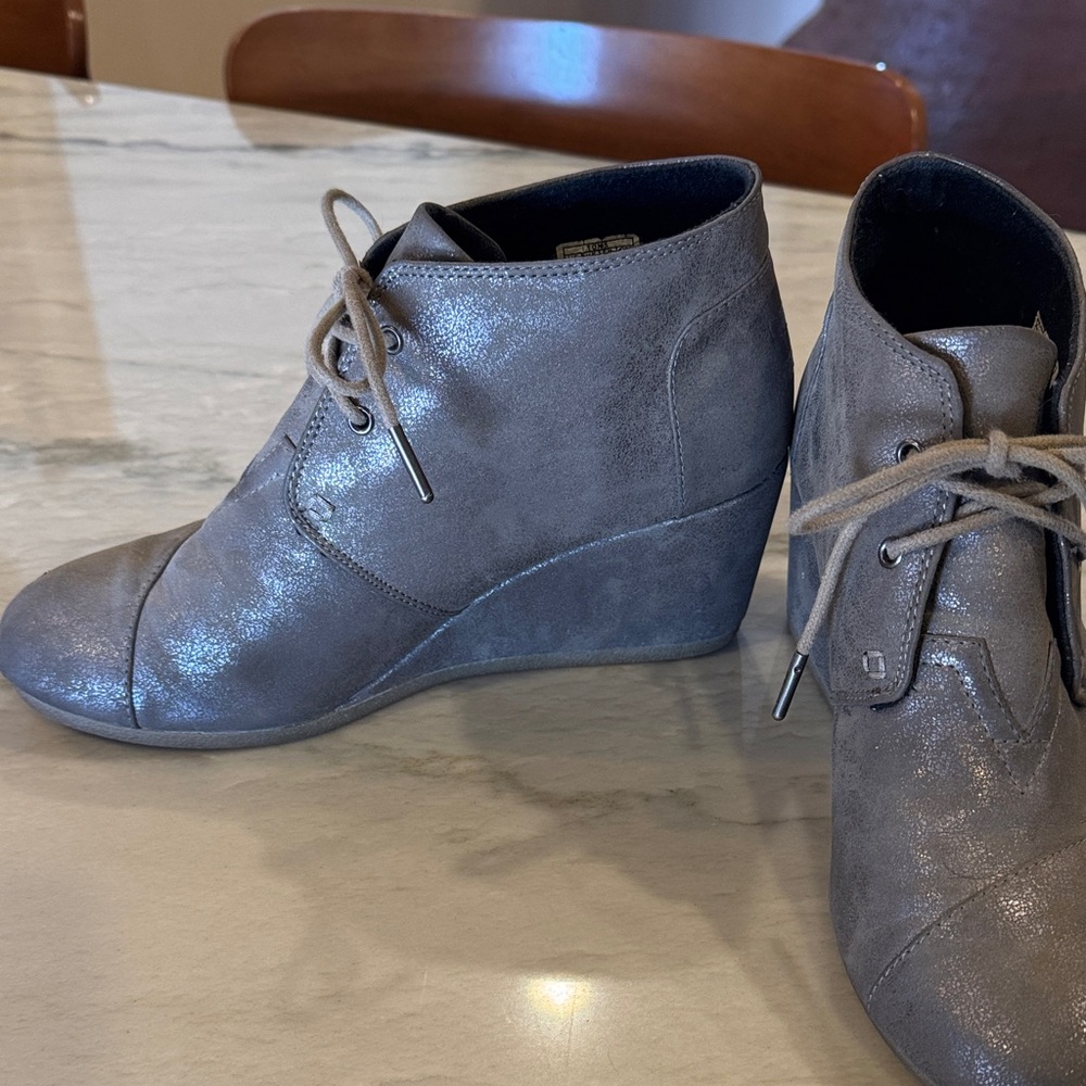 Toms Metallic Gray Wedge Shoes